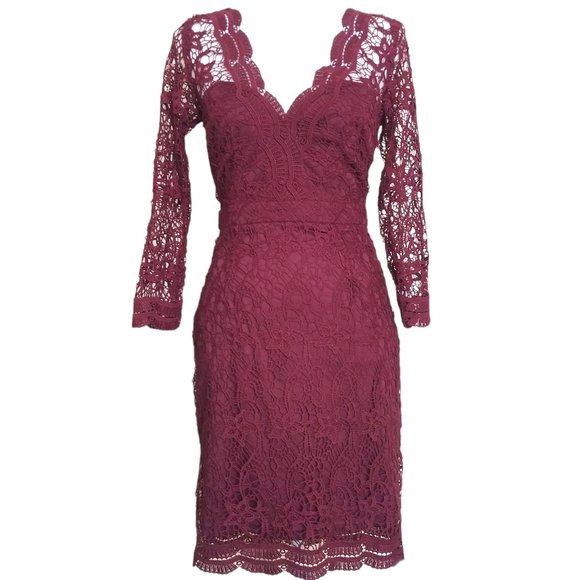 Lulus Burgundy Red Lace Sheath Dress Size M Cocktail Party - Picture 3 of 7